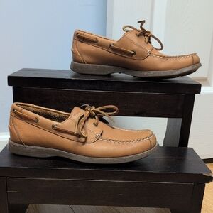 Rockport Tan Genuine Handsewn Leather Boat Shoes with Leather Lace Tie Size 8M